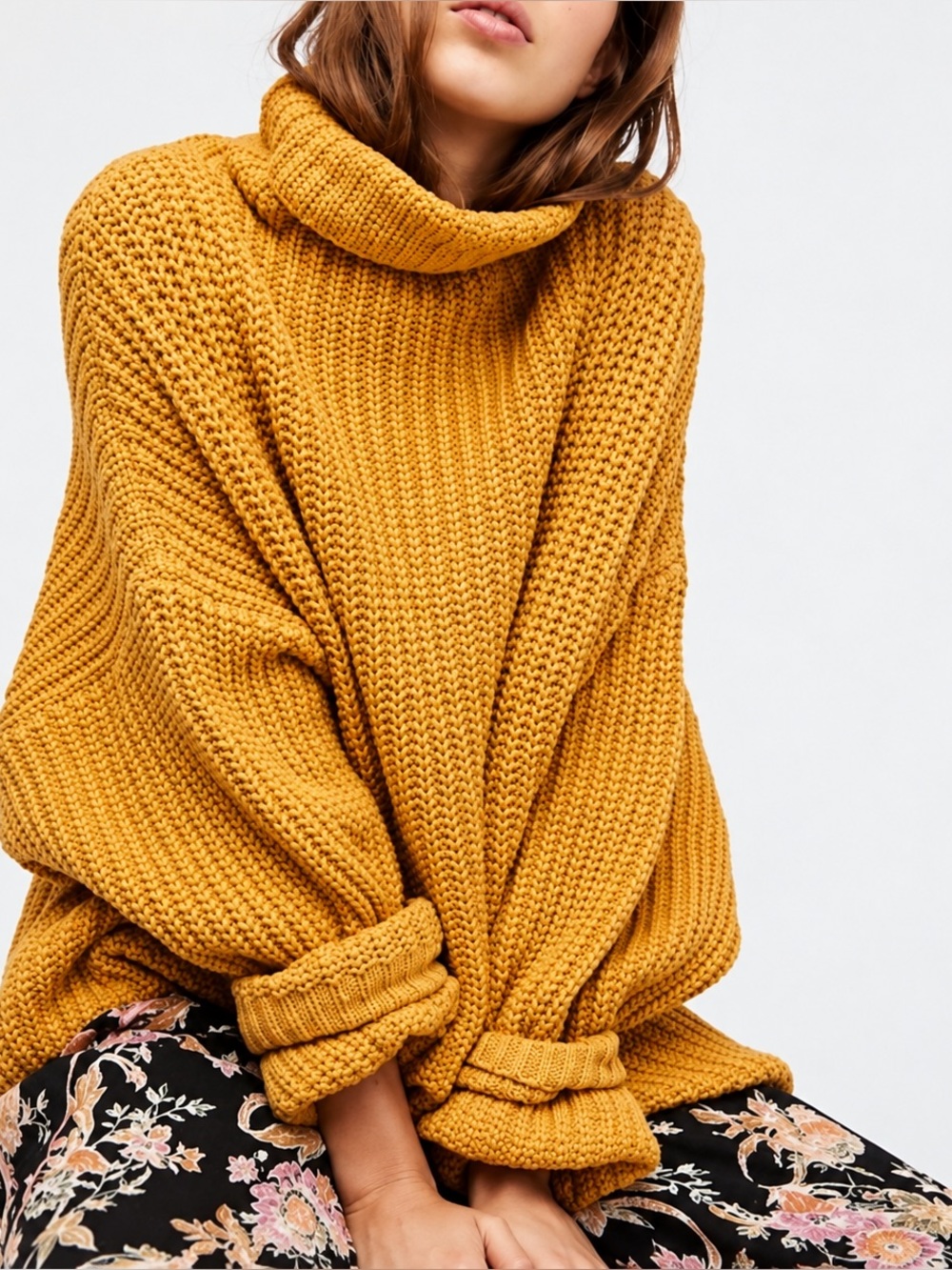 Free People Swim Too Deep Turtleneck Sweater - Mustard